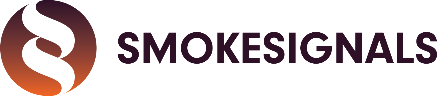 Two S's that look like smoke rising with the words "Smoke Signals" to the right